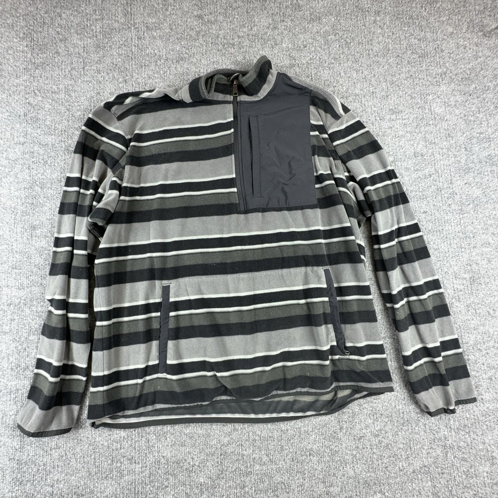 Duluth Trading Co Pullover Mens XL Gray Stripe Fleece 1/4 Zip Mock Neck Pockets